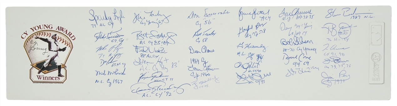 Cy Young Award Winners Multi-Signed Pitchers Rubber- 31 Signatures Incl 8 HOFers (PSA Pre-Cert)